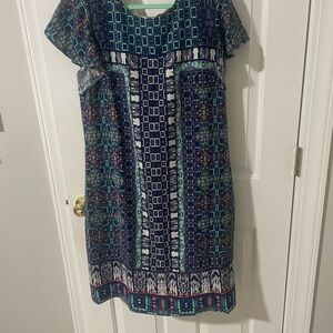 Elegant Blue Patterned Dress sz16